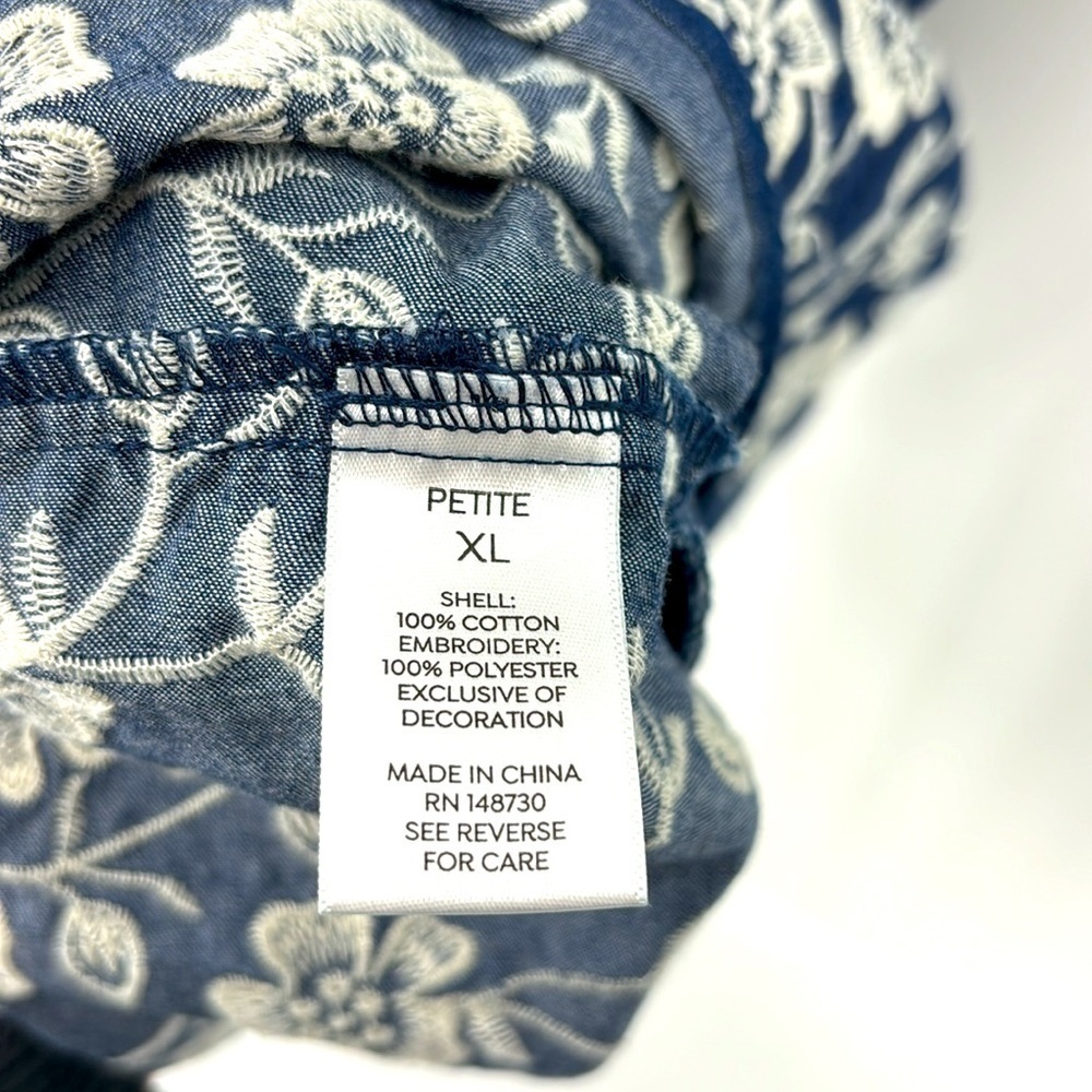 Westport Dress Denim Chambray Embroidered Sleeveless Dress Womens Size XL Petite - Picture 3 of 14